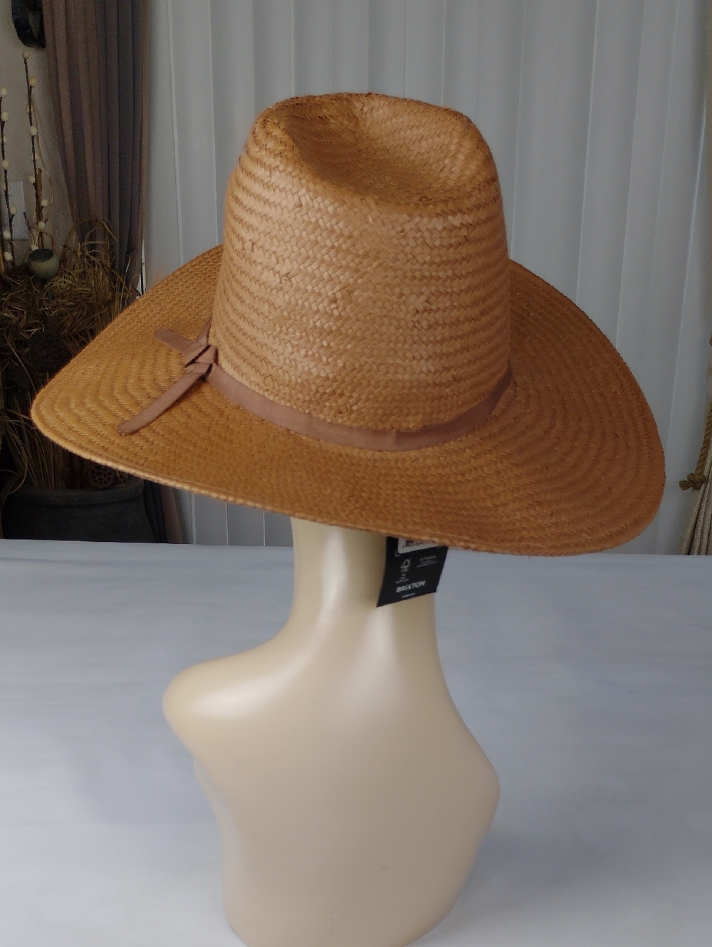 Brixton Wide Brim Straw Fedora Hat . - Picture 4 of 12